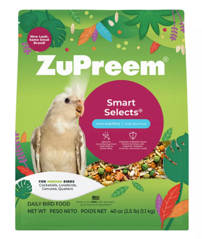 ZuPreem "Smart Selects" Food For Cockatiel, Lovebirds & Medium Birds 2.5lbs