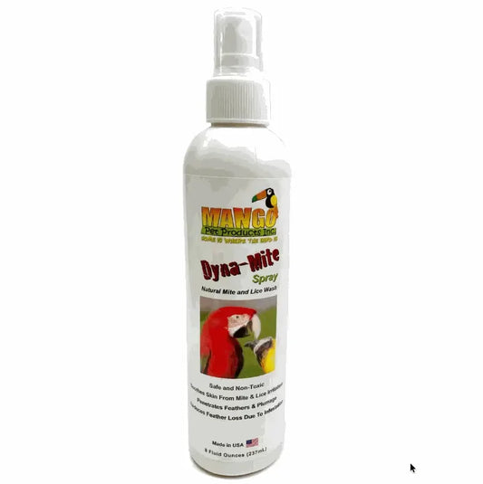 8-ounce Dyna-Mite Spray bottle for natural mite and lice control in birds with integrated sprayer