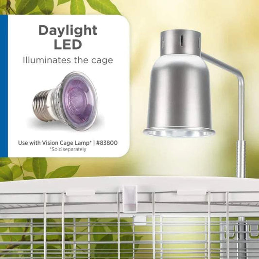 Daylight LED bulb for bird cage illumination, compatible with Vision Cage Lamp, enhancing avian habitat lighting