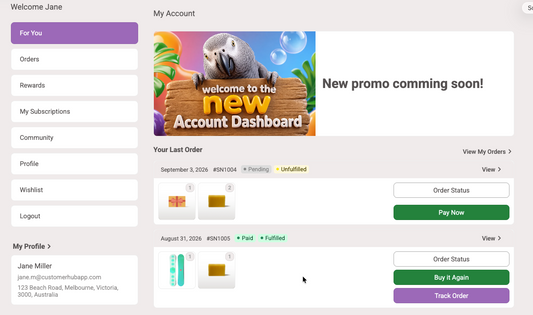 New Avian Haven Account Dashboard