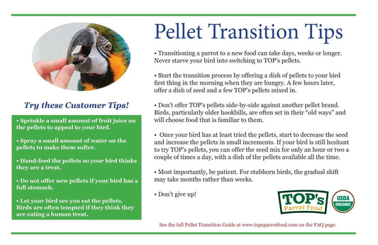 TOP's Parrot Food Mini Pellets 1 lb bag USDA organic small parrot nutrition