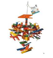 HARI Smart Play Pterodactyl bird toy with colored pinewood blocks and cotton rope for large parrots physical and mental stimulation