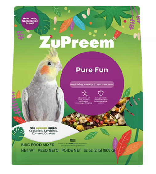 ZuPreem "Pure Fun" Food For Cockatiel, Lovebirds & Medium Birds 2lbs