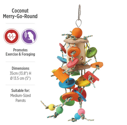 HARI Smart Play Enrichment Parrot Toy - Coconut Merry-Go-Round