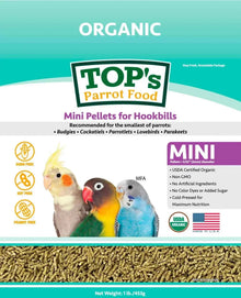 TOP's Parrot Food Mini Pellets 1 lb USDA organic bird food for small parrots in resealable bag