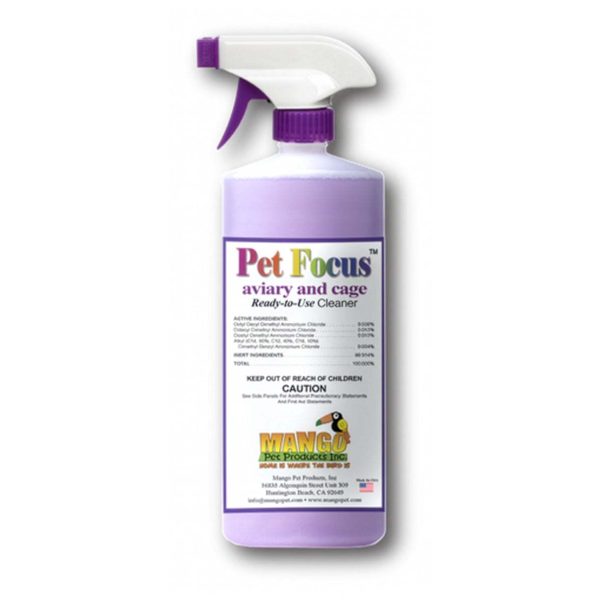 Pet Focus AviaryCage Cleaner spray bottle for bird cage cleaning and deodorizing